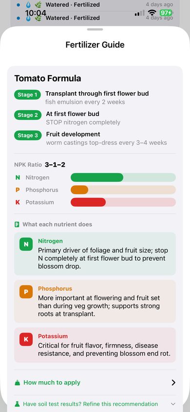 Fertilizer Guide screen